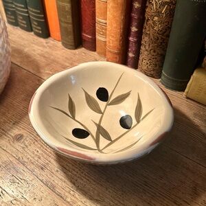 Mid-Century Vintage Italian Small Olive Earthenware Bowl | Hand Painted Trinket